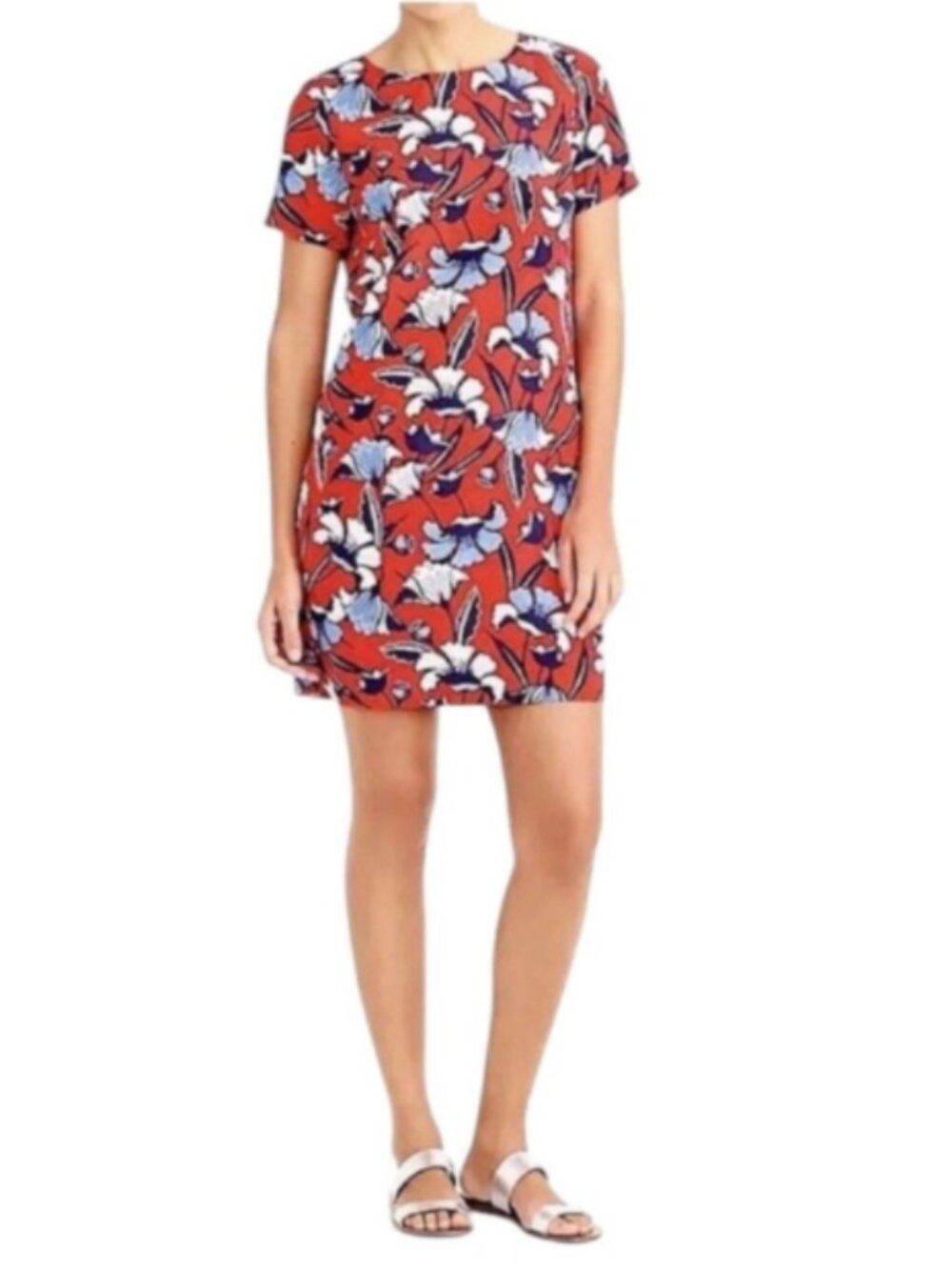 J. Crew Size 0 Gallery Shift Mini Dress Floral Tropical Vibrant Red Blue White